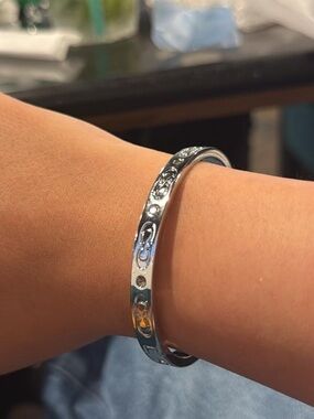 Coach Silver Logo Engraved Bangle Bracelet
